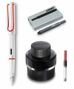 Lamy - Safari White & Red Fountain Pen Gift Set 4pce