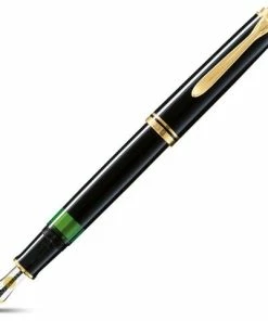 Pelikan - 600 Black Fine Nib Fountain Pen With Gold Trim