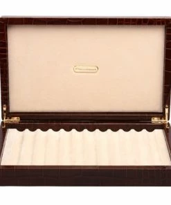 Renzo Romagnoli Renzo - Crocodile Print Leather Box For Twelve Pens Brown